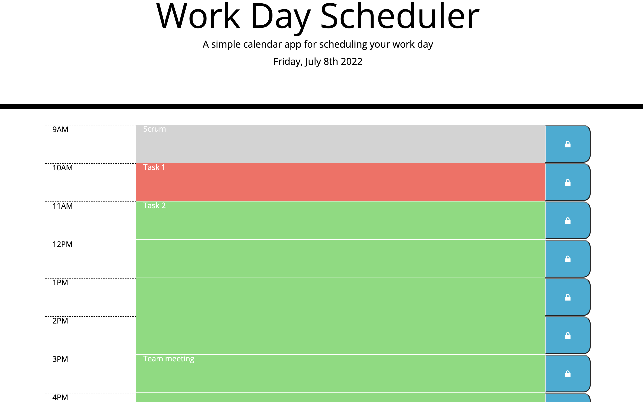 Picture of the workday scheduler app